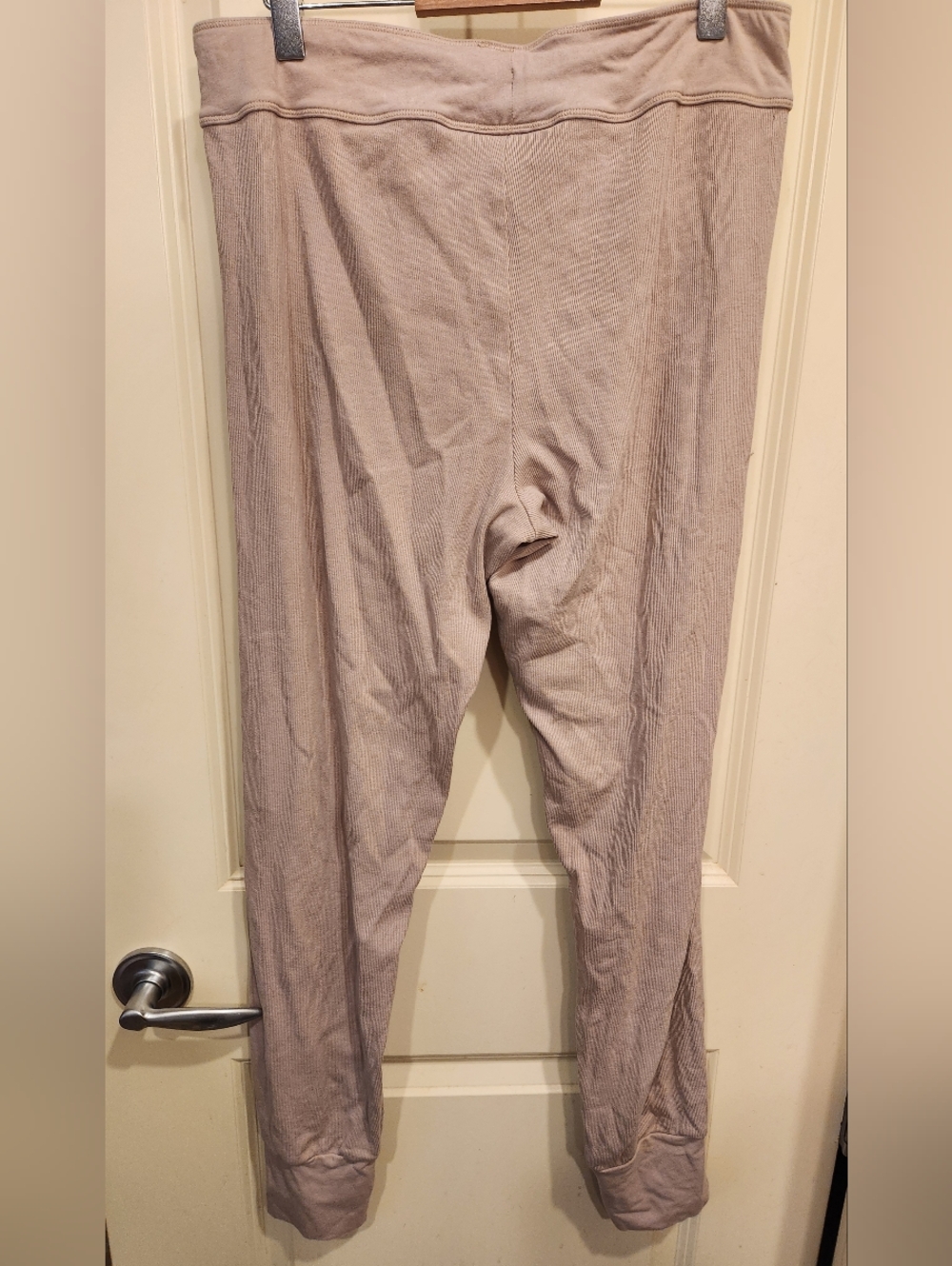 Women’s Ribbed Drawstring Joggers - Light Taupe - Picture 2 of 3